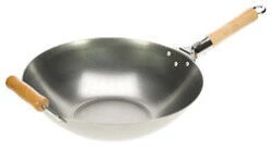 Oldenhof Wok Met Houten Steel En Tegengreep ø 35 Cm Plaatstaal Grijs