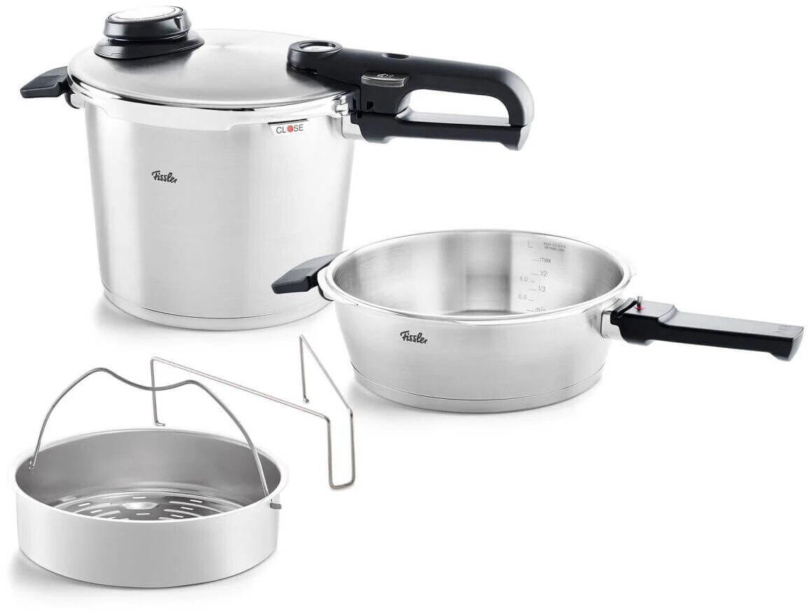 Fissler Vitavit Premium Snelkookpan Met Inzet 2,5 + 6 Liter ø 18 + 22 Cm Rvs 2 Fissler Vitavit Premium Snelkookpan Met Inzet 2,5 + 6 Liter ø 18 + 22 Cm Rvs